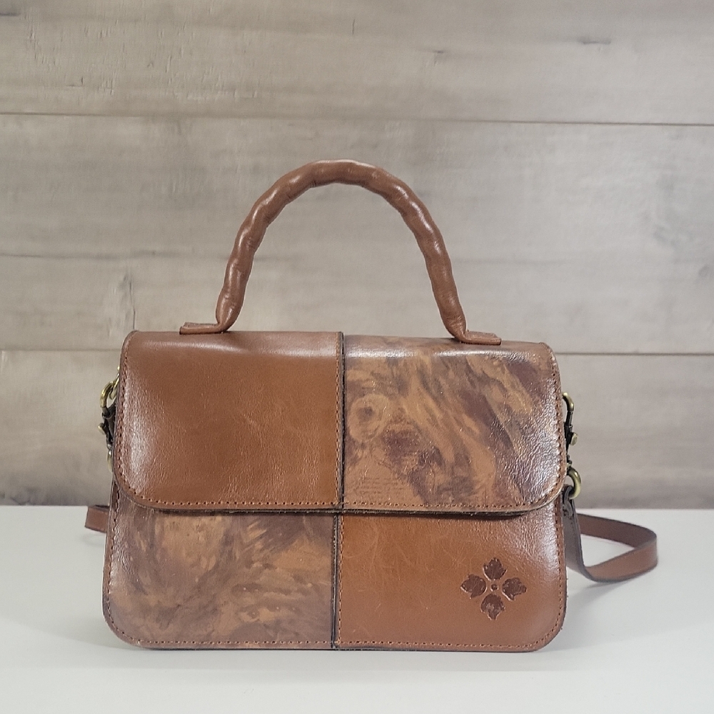 Patricia Nash Brown Patchwork Leather Top-Handle Crossbody Bag